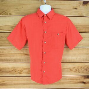 R&R Casual‎ Button Up Shirt Mens Size M Orange 100% Polyester Short Sleeve